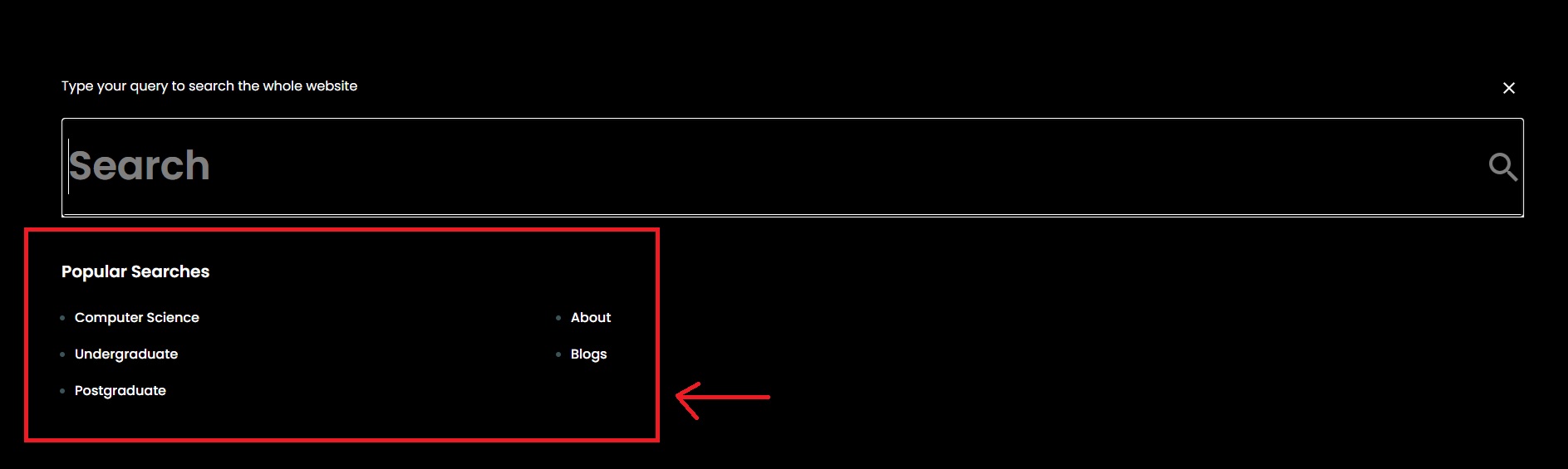Popular Search Terms displayed in the header